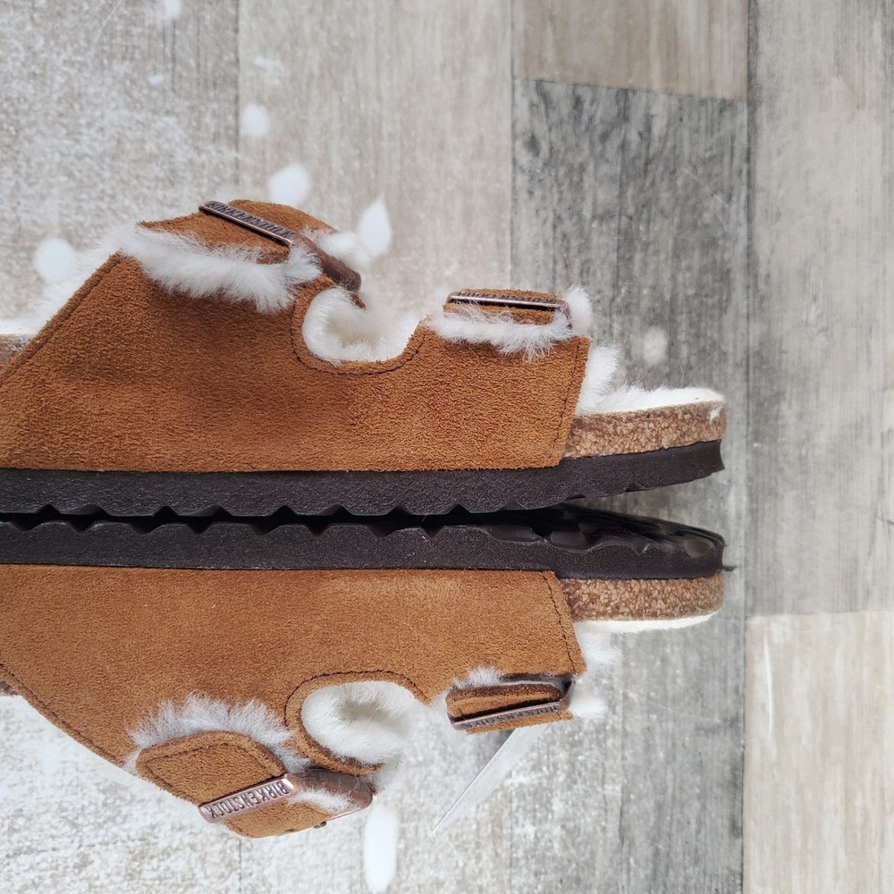Birkenstock Arizona Womens Slides Sandals Sz 5 Narrow Mink Shearling Suede - Picture 9 of 12